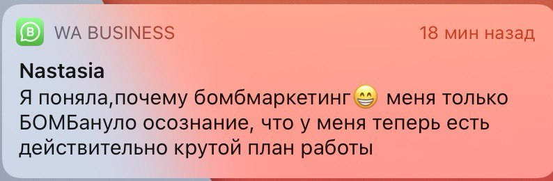 Сообщение Настасии о появившемся понимании и чётком плане работы